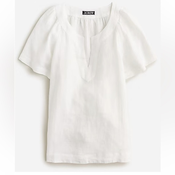 J.Crew $89.50 Flutter sleeve 100% linen V neck top, White - Picture 1 of 2